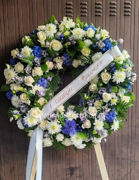 Corona funebre tonalità verde/rosa