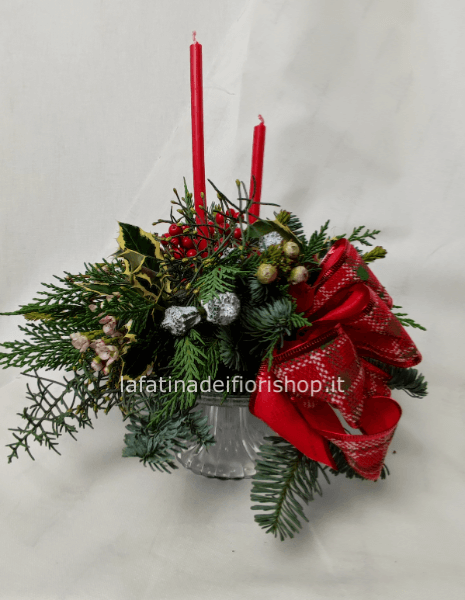 Centrotavola natalizio su alzatina in vetro