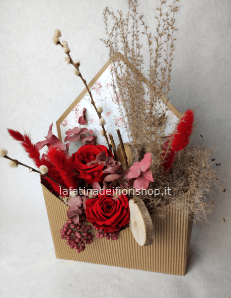 Lettera d'amore in rosso con rose vere FRESCHE