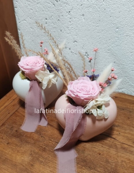 Cuore di Mamma, rosa rossa vaso rosa